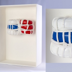 Packaged 4 of n : (17.5"x12"x5.5" rope, and painted wood object mounted on wood panel)