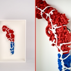 Packaged 8 of n : (17.5"x12"x5.5" wood, and rope wrapped M1873 Cavalry Single Action Revolver mounted on wood panel)