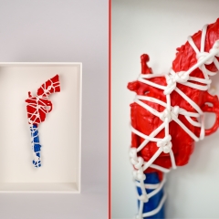 Packaged 9 of n : (17.5"x12"x5.5" wood, rope, and wax dipped M1873 Cavalry Single Action Revolver mounted on wood panel)