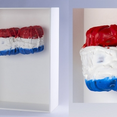 Packaged 5 of n : (17.5"x12"x5.5"  wood, rope, and wax object mounted on wood panel)